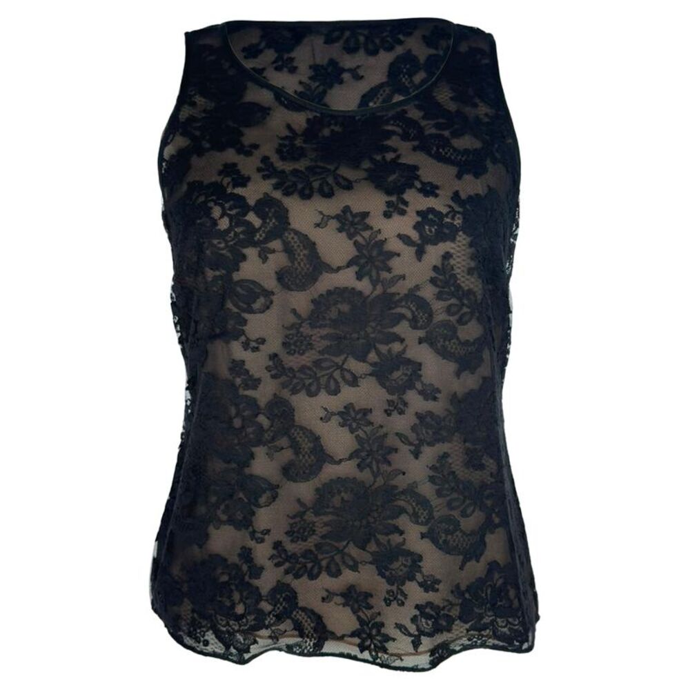 Oscar De La Renta Lace Tank Top in Black Cotton